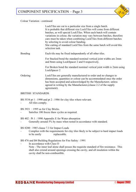 Lockclad COMPONENT SPECIFICATION