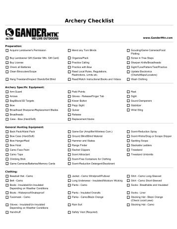 Archery Checklist - Gander Mountain