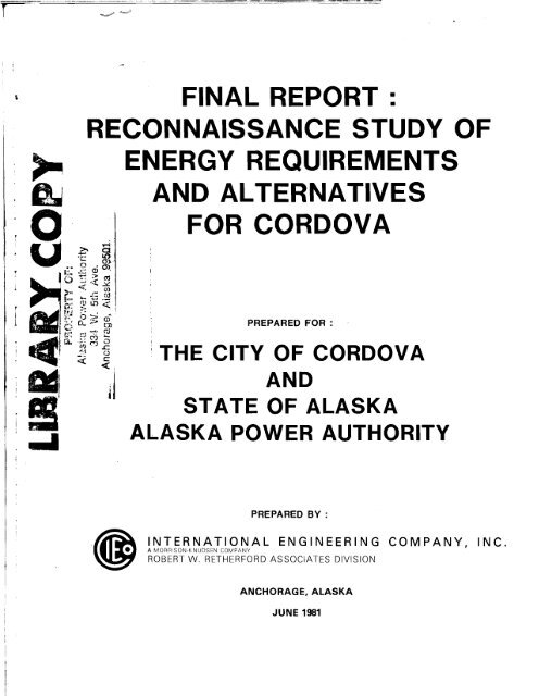 final report : reconnaissance study of energy requirements and ...