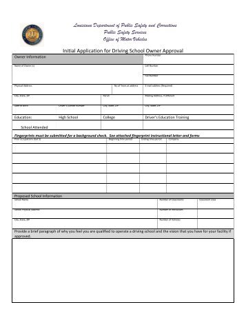 Initial Application for Driving School Owner Approval Louisiana ...