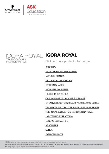 Download IGORA ROYAL Product Info (PDF 454KB) - Schwarzkopf ...