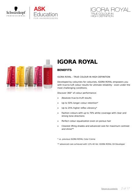 Download IGORA ROYAL Product Info (PDF 454KB) - Schwarzkopf ...