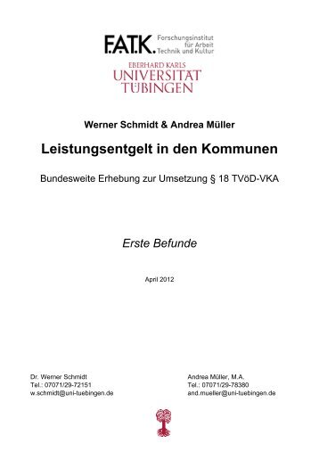 Leistungsentgelt in den Kommunen - FATK - Universität Tübingen