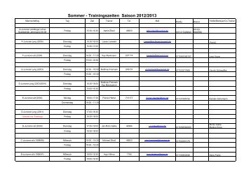 Sommer - Trainingszeiten Saison 2012/2013