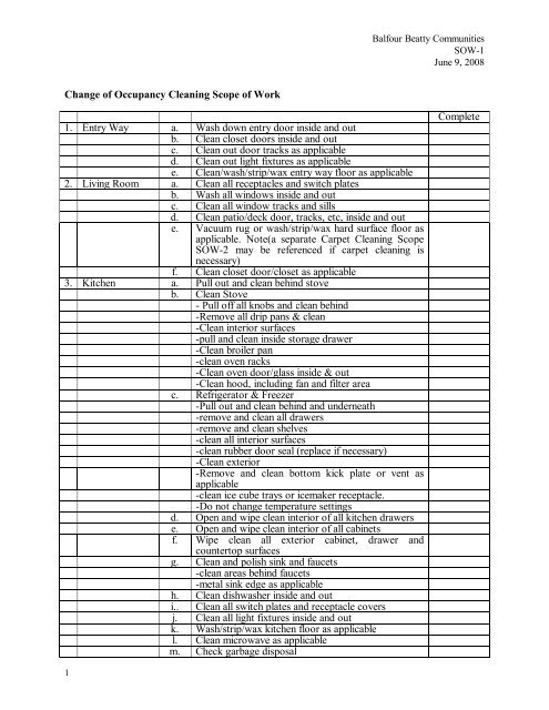 Self Cleaning Checklist West Point