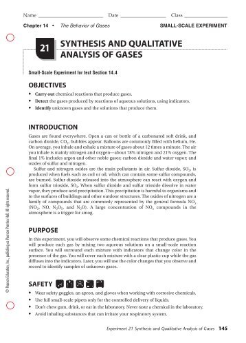 SYNTHESIS AND QUALITATIVE ANALYSIS OF GASES