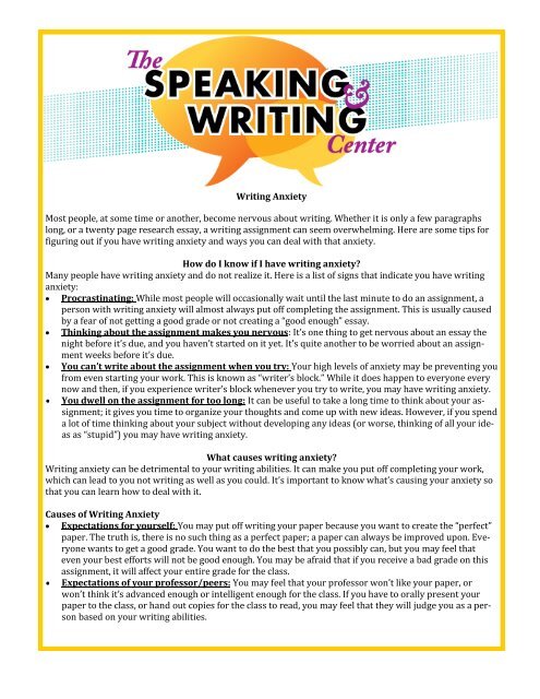 Writing Anxiety Most people, at some time or another, become ...