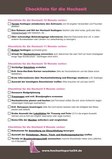 checkliste fur die hochzeit hochzeitsportal24