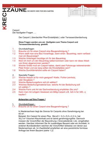 Anschreiben zum Carport - Krech Zäune GmbH