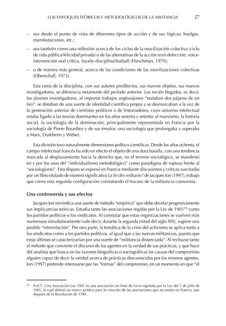 Los enfoques teóricos y metodológicos de la militancia - Facultad de ...