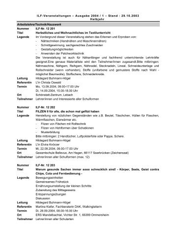 ILF-Veranstaltungen 2. Halbjahr 2004 - ILF: Institut für Lehrerfort