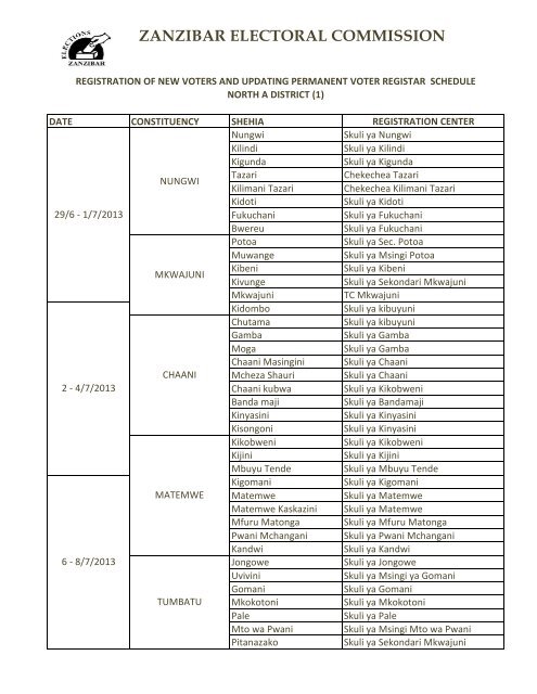 uandikishaji ratiba ENG.xlsx - Zanzibar Electoral Commission