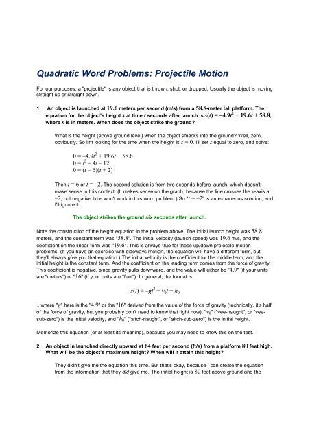 Projectile Motion Problems Worksheet Gina Wilson