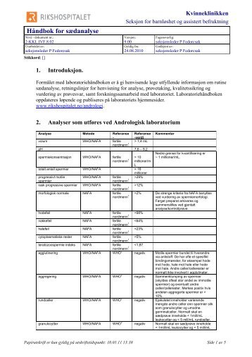 Håndbok for sædanalyse - dokter.no