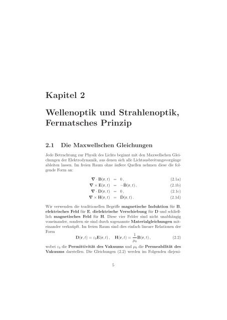 Kapitel 2 Wellenoptik und Strahlenoptik Fermatsches Prinzip