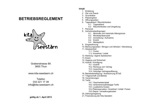 Betriebsreglement 2013 - Kita Seestärn