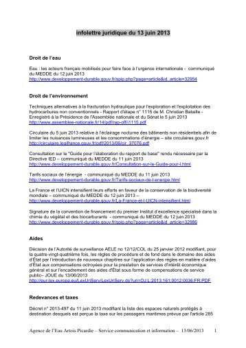 infolettre juridique du 13 juin 2013 - Agence de l'eau Artois Picardie