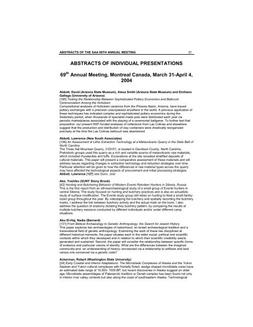 69th Annual Meeting Abstracts (Montreal, QC - 2004) - Society for