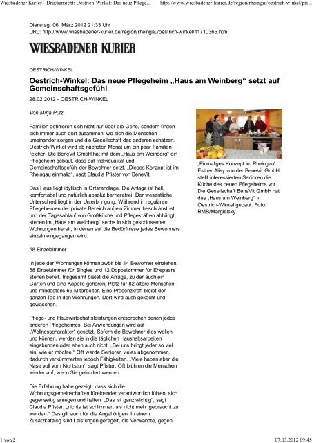 Oestrich Winkel Das Neue Pflegeheim Haus Am Benevit Pflege