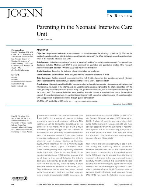 Parenting in the Neonatal Intensive Care Unit - Carlos Haya