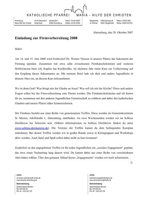 Einladung zur Firmvorbereitung 2008 - Katholische Kirche St ...