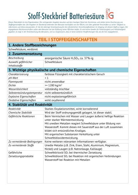 Stoffsteckbrief Batteriesaure Schwefelsaure 37 Cogitolab De