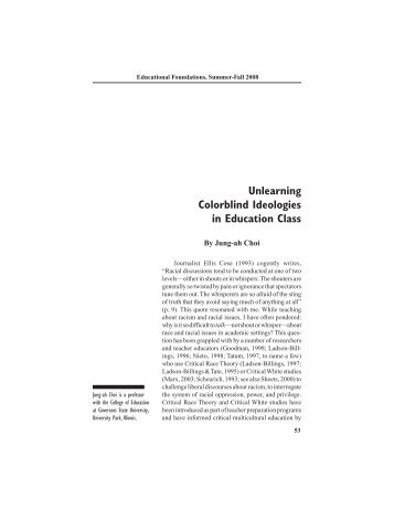 Unlearning Colorblind Ideologies in Education Class - ERIC