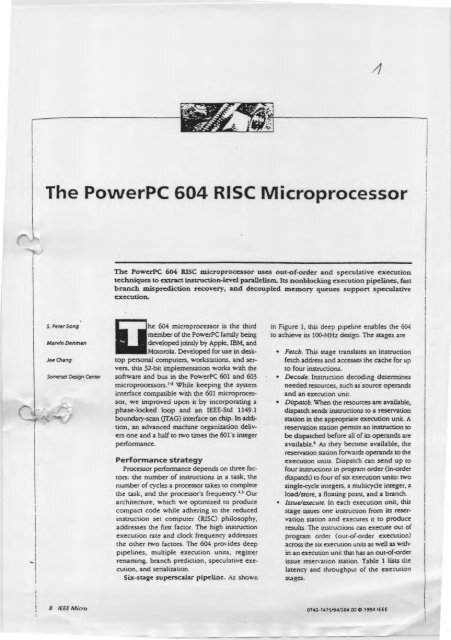 The PowerPC 604 RISC Microprocessor - eisber.net