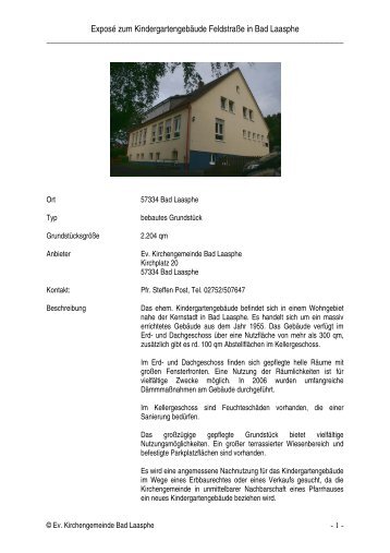 Exposé zum Kindergartengebäude Feldstraße in Bad Laasphe