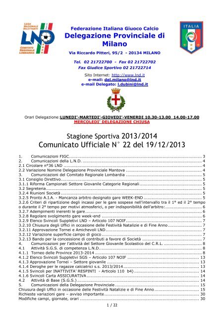Comunicato Ufficiale N° 22 del 19/12/2013 - Informacalcio.it