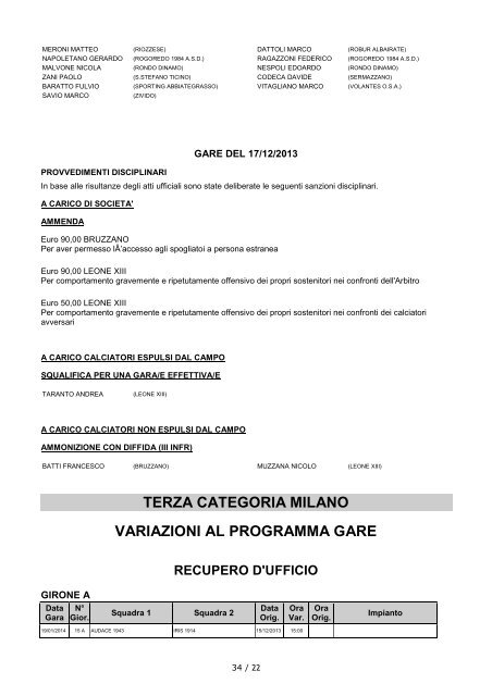 Comunicato Ufficiale N° 22 del 19/12/2013 - Informacalcio.it