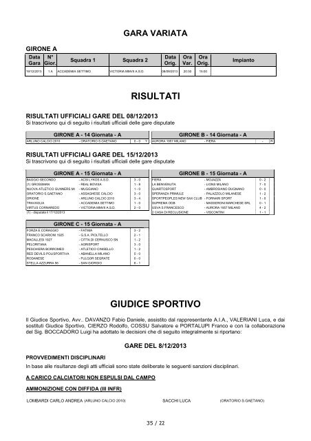 Comunicato Ufficiale N° 22 del 19/12/2013 - Informacalcio.it