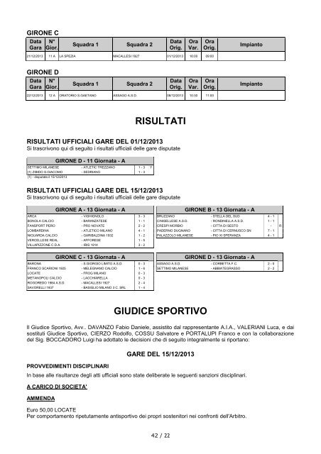 Comunicato Ufficiale N° 22 del 19/12/2013 - Informacalcio.it