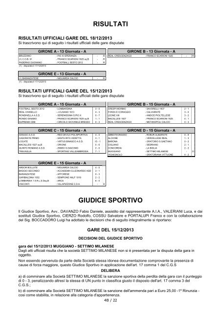 Comunicato Ufficiale N° 22 del 19/12/2013 - Informacalcio.it