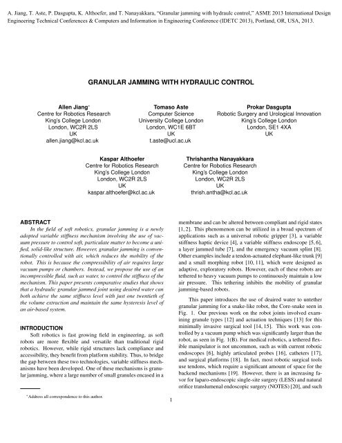 Granular jamming with hydraulc control - King's College London