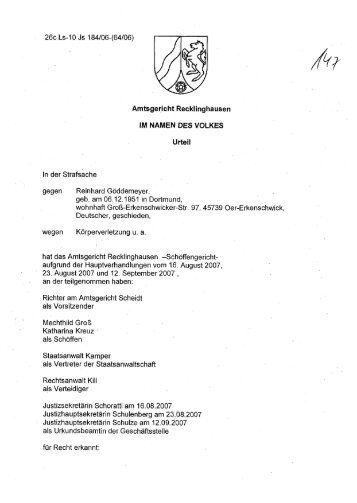 Amtsgericht Reckling hausen IM NAMEN DES VOLKES Urteil In der ...