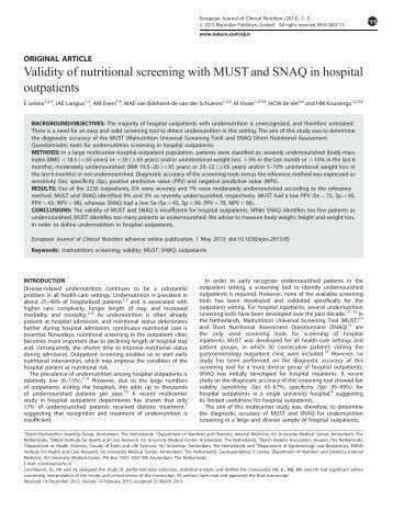 Leistra 2013. Validity of nutritional screening with ... - Fight Malnutrition