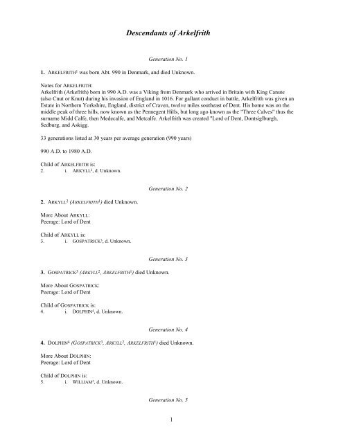 Arkelfrith - MetCalf Family Tree