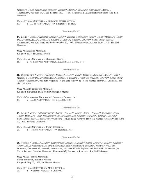 Arkelfrith - MetCalf Family Tree