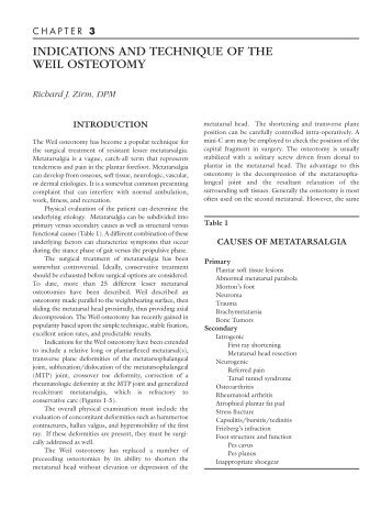 indications and technique of the weil osteotomy - The Podiatry Institute