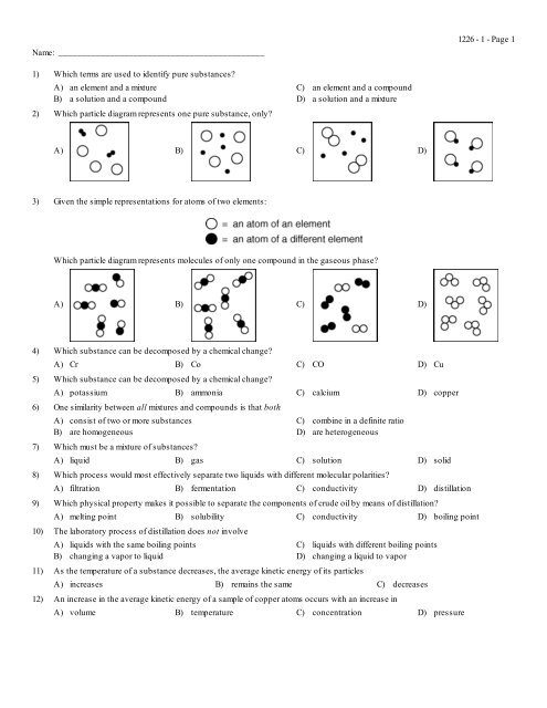 Memorial Day Comprehensive Chemistry Homework