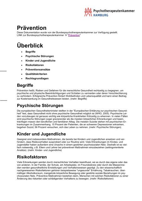 Prävention Überblick - werk 21 - webdesign aus berlin