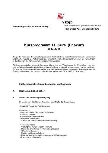 Kursprogramm 11. Kurs [2013 bis 2015] - vszgb verband schwyzer ...