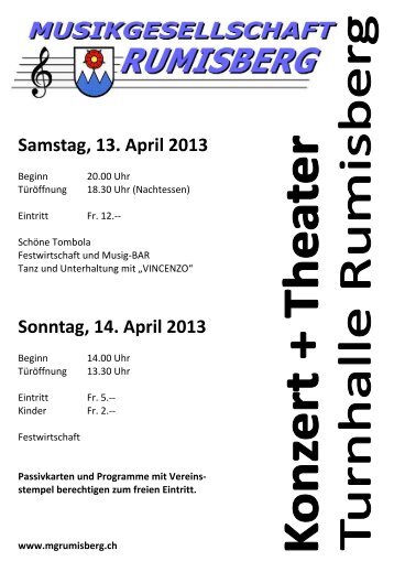 Programm Konzert + Theater 2013 - Musikgesellschaft Rumisberg