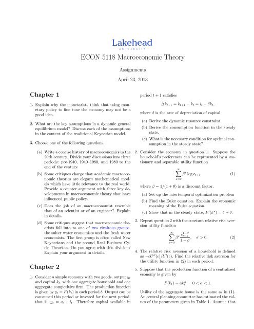 ECON 5118 Macroeconomic Theory