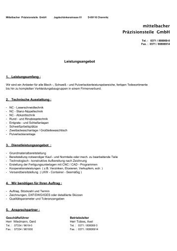 Leistungsverzeichnis - Wiedmann Maschinenbau