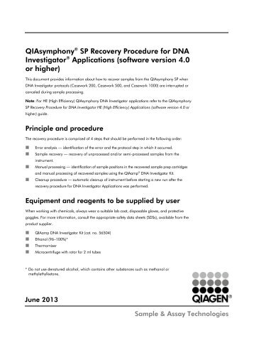 QIAsymphony SP Recovery Procedure for DNA Investigator ...