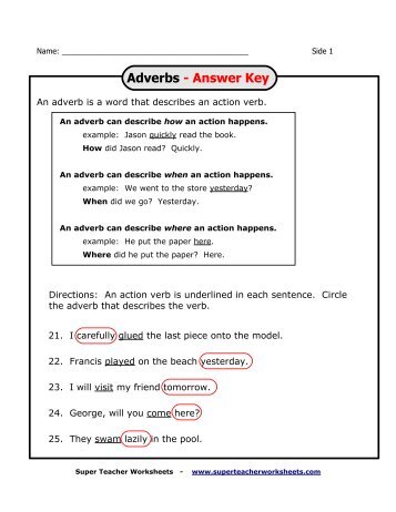 Adverbs - Answer Key - Lincoln Interactive