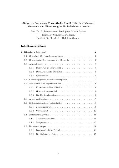 Mechanik - Humboldt-Universität zu Berlin