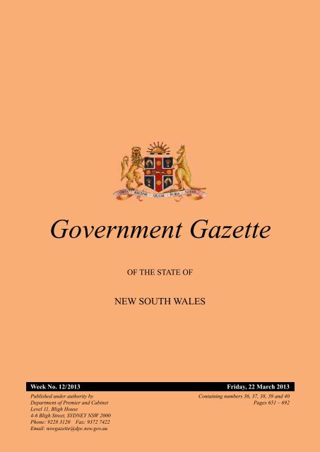 Government Gazette of 22 March 2013 - NSW Government